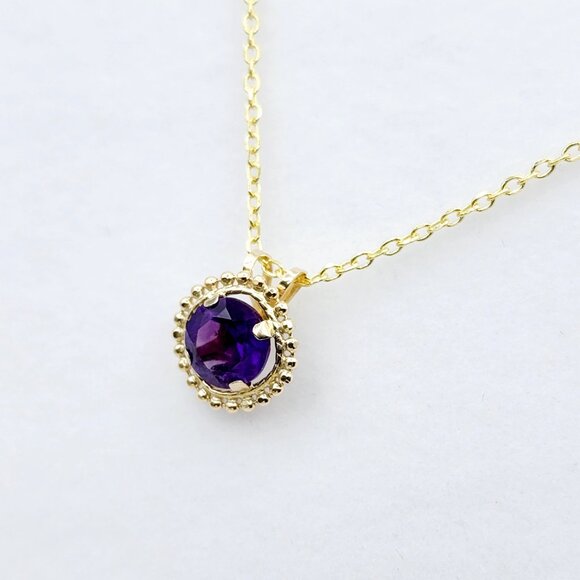 10K Yellow Gold Genuine Amethyst 6x6mm (0.75ct) Pendant - Picture 2 of 6